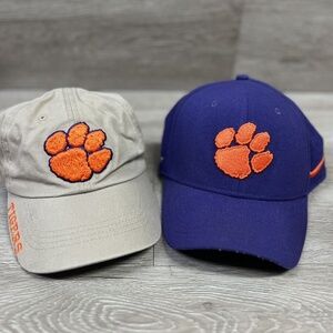 TWO Clemson Univ Tigers Baseball Caps Hat Purple Orange Paw NIKE Swoosh Russel